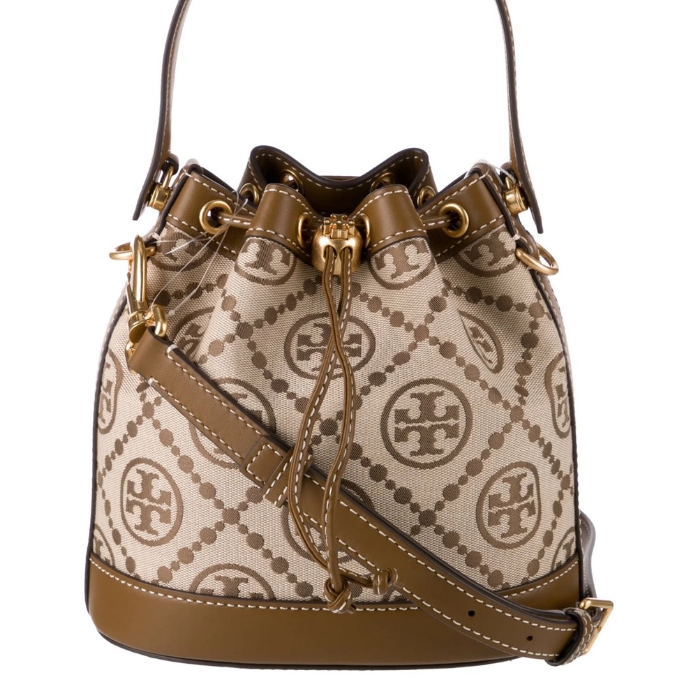 Tory Burch Beige and Brown Drawstring Bag